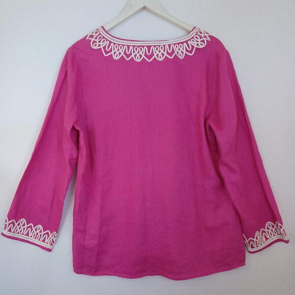 Talbots Tunic Embroidered Linen Fuchsia Pink Boho Top Womens Medium - Picture 7 of 8